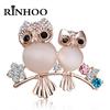 Rinhoo Fashion Delicate Owl Brooches Elegant Crystal Opal Stone Animal Cat Owl Butterfly Bee Plant Flower Leaf Lapel Pins Badges