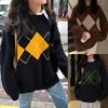 Herbst Winter Innenhof Stil Geometrisches Muster Lose Rundhals Strick Pullover