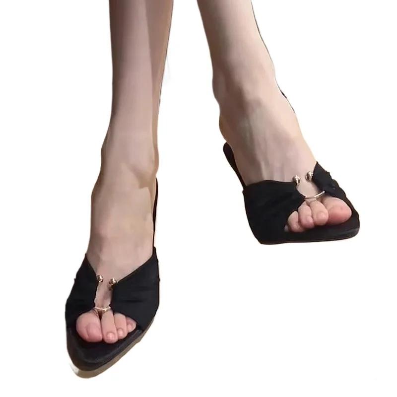 Fashion Ladies Shoes Summer Modern Peep Toe Women's Slippers Fashion Pointed Toe Thin Heels Shallow Sandals Classics Party Dress Slipper