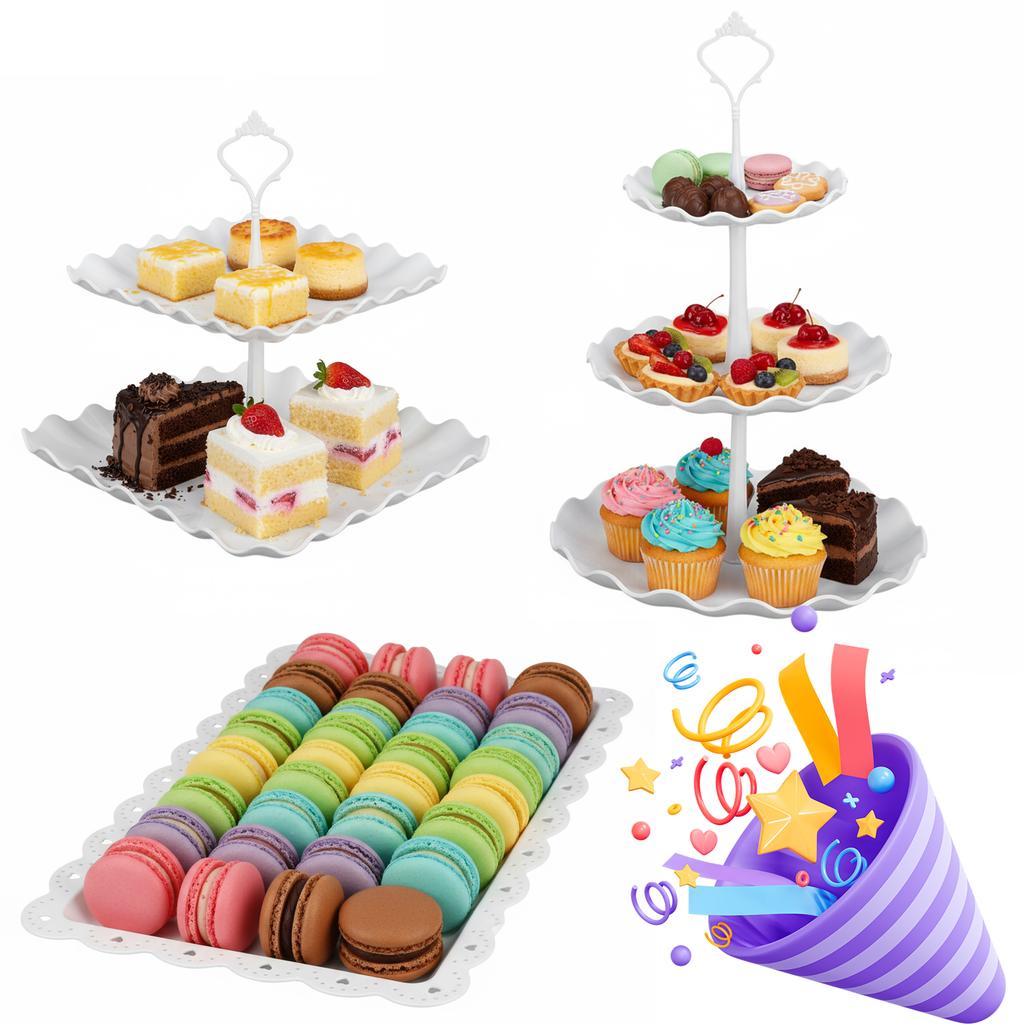 10Pcs Dessert Table Display Set Plastic Wedding Cake Stands Serving Stand Cup Cake Tier Tower for Tea Party Birthday Baby Shower