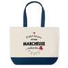 Tote bag - PLANETEE - Sac shopping fond bleu Bazar d'une Marcheuse adorée - Coton - 40x45 cm - Grand format