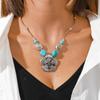 Винтажное ожерелье с бирюзовой цепочкой на ключицы в этническом стиле, серебряное ожерелье с цветком