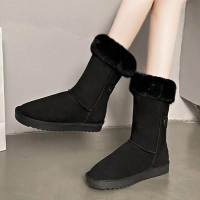 2024 Новые зимние популярные универсальные модные зимние ботинки на толстой подошве для женщин, однотонные теплые плюшевые хлопковые ботинки с круглым носком
