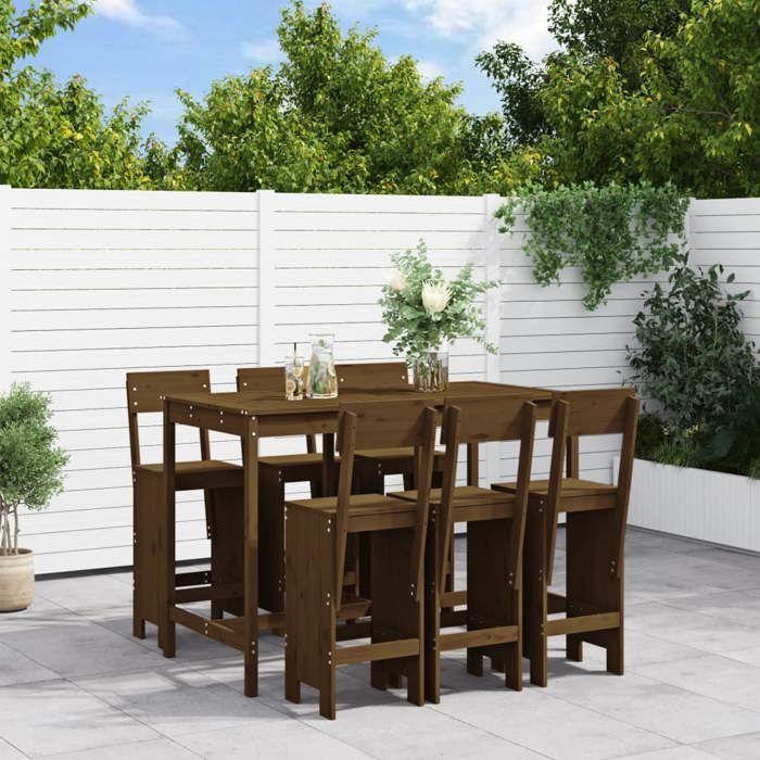 VidaXL 7-piece Garden Bar Set Honey Brown Solid Pine Wood, Pub Set, Patio Bar Set, Set 3157814