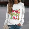 Women's Fashion Casual Long Sleeve Solid Color Christmas Printed Round Neck Top Sweatshirt