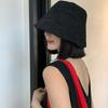 Summer Black Chic Bucket Hat For Women Versatile Japanese Korean Style Material Acrylic