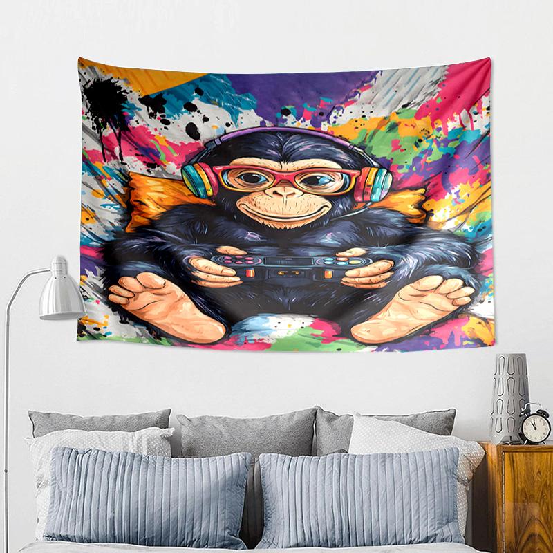 Monkey Gamer Adventure Tapestry, Unique Design Tapestry, Wall Decor for Bedroom,Livingroom, Playroom,Heartwarming Fan Holiday Gifts