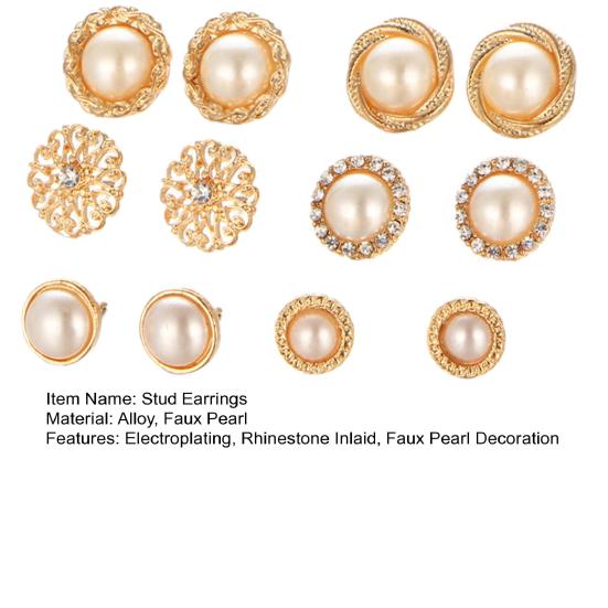 6 пар серег-гвоздиков, круглые блестящие стразы, инкрустированные гальваническим покрытием, универсальные украшения, подарок, искусственный