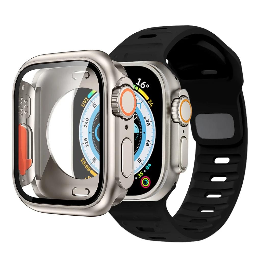Чехол+Ремешок Для Apple Watch Ремешок 45мм 44мм 41 42 46мм Умный Силиконовый Браслет Iwatch Серия 5 6 Se 7 8 9 10 Заменить на Ультра Чехол