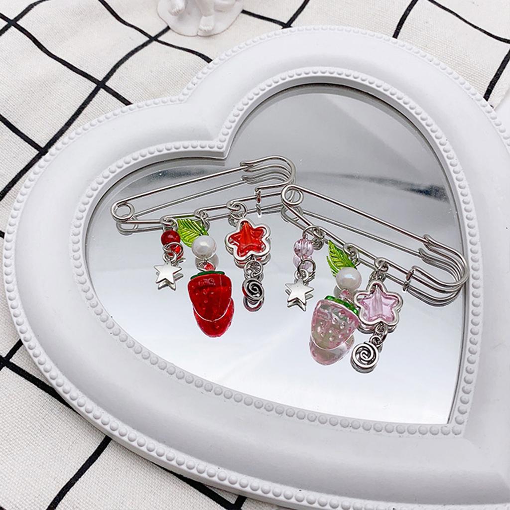 Sweet Pin Clothing Jewelry Sweater Shawl Clip Strawberry Chain Pin Alloy Material Clasp Pin Lapel Pin for Daily Party