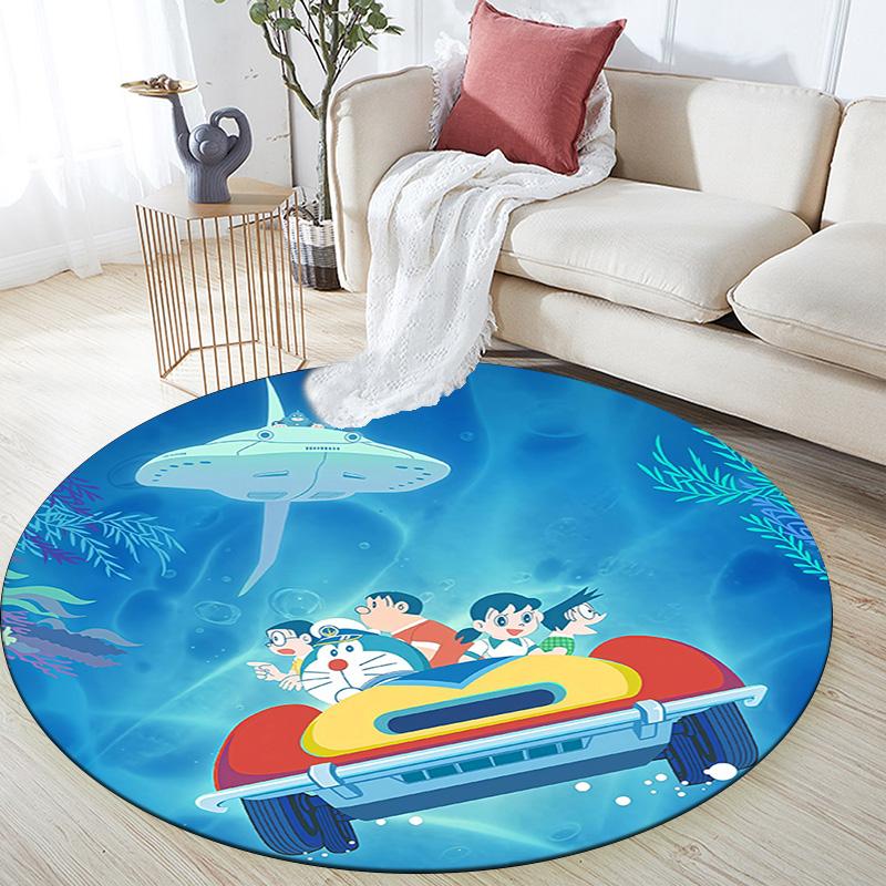 Doraemon3 Round Area Rug,Carpet Rug for Living Room Bedroom Sofa Playroom Decor,Non-slip Floor Mat