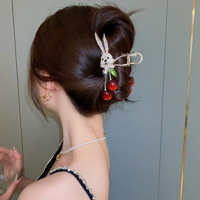 Винтажные бархатные когти для волос с красной розой для женщин, роскошные металлические зажимы, заколки для волос, заколки для волос, новые аксессуары для волос со стразами, головные уборы