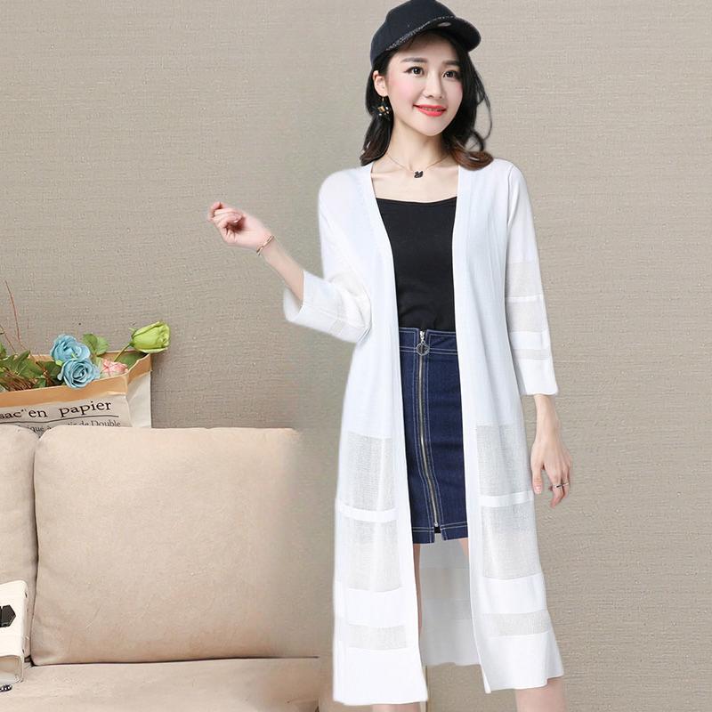 Women's Cardigan Summer Long Style Draped Over Shawl Sun Protection Jacket Ice Silk Knitted Sweater, Thin Style