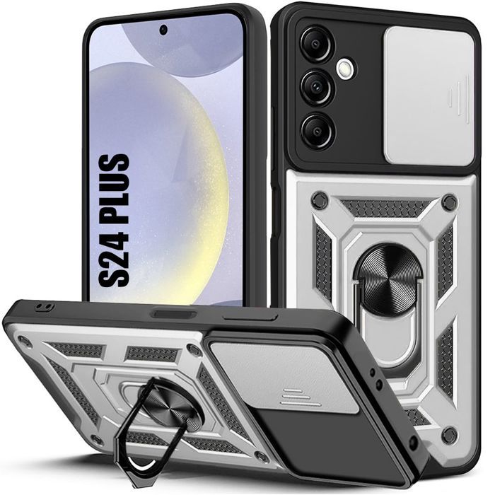 Coque de protection - BOOLING - pour Samsung Galaxy S24 Plus - Rigide - Argenté - Antichoc et avec Anneau