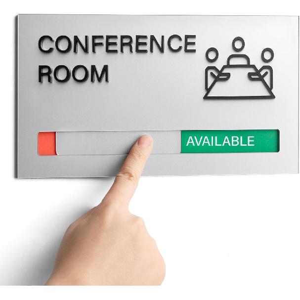 Conference Room Door Signs for Office, Meeting In Progress Door Sign, In Use Available Slider Indicator Tells Whether Room Vacant Or Occupied