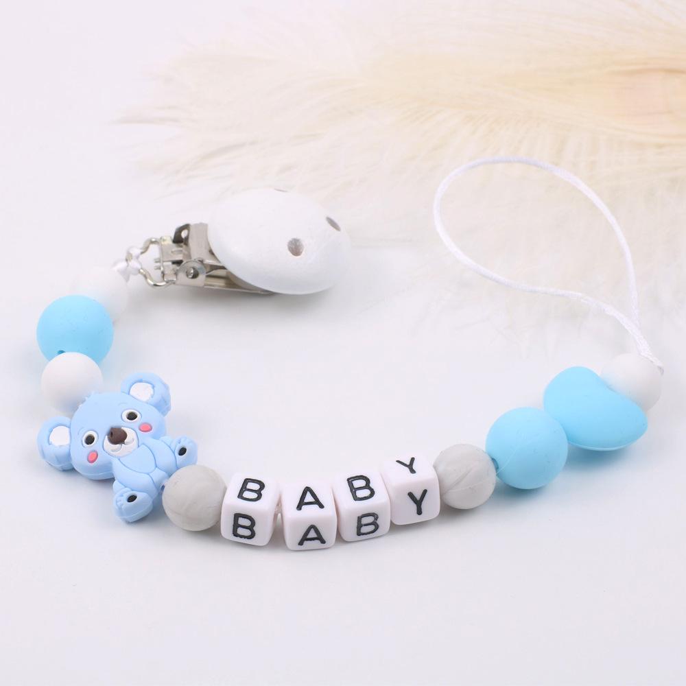 1 Pc Soother Chew Chain Pacifier Clip Holder Silicone Nipple Letters DIY Round Beads Cute Baby