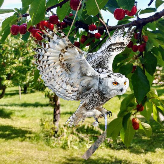 Подвесная Поддельная Сова 2D Плоский Чучело Совы со Светоотражающей Лентой Украшение Орла с Колокольчиком для Отпугивания Голубей