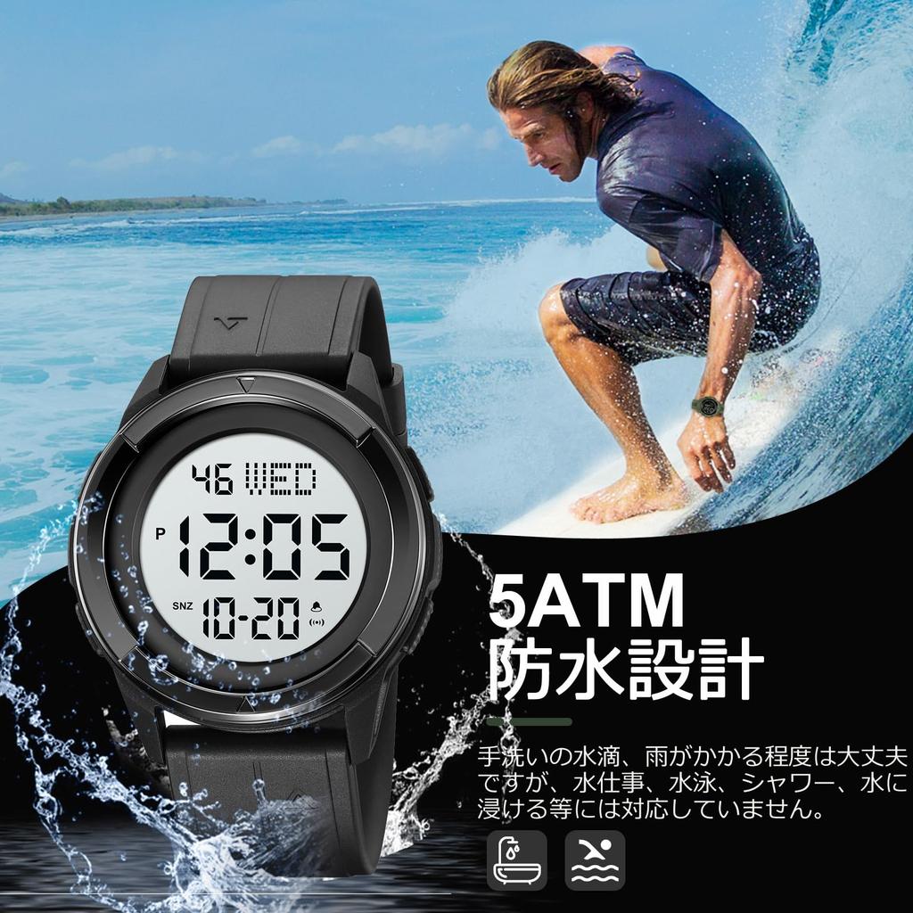 Digital Watch Waterproof Sports Wristwatch Stopwatch Date Display Alarm Outdoor Backlight Sports Watch Large Dial for Easy Reading Men's
