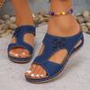 Summer New Large-size Women's Shoes Hollow Solid Color Open-toed Slope Heel Fish Mouth One-character Casual Slippers