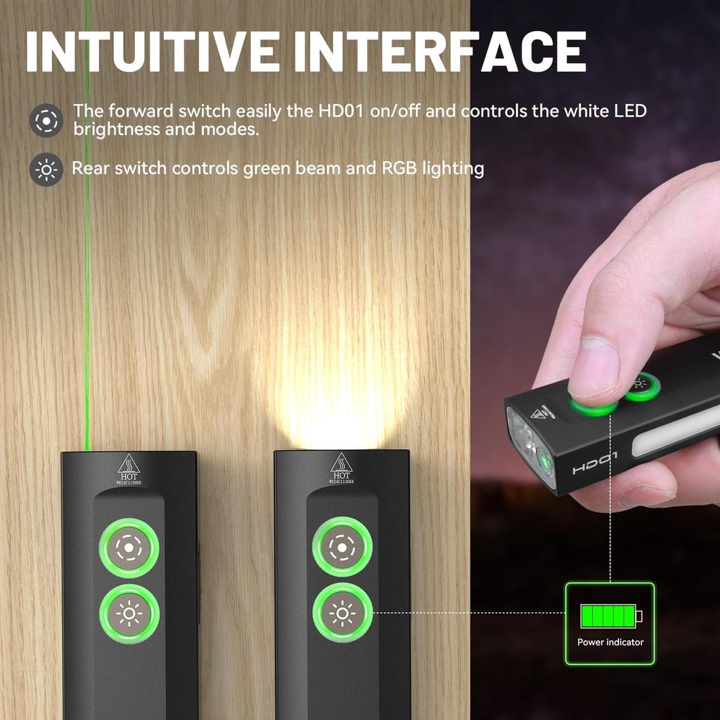 Wurkkos HD01 EDC 1200 High Brightness LED Triple Light IP65 Battery Level for Disaster and Emergency Use Flashlight, Lumens, Light, Rechargeable,