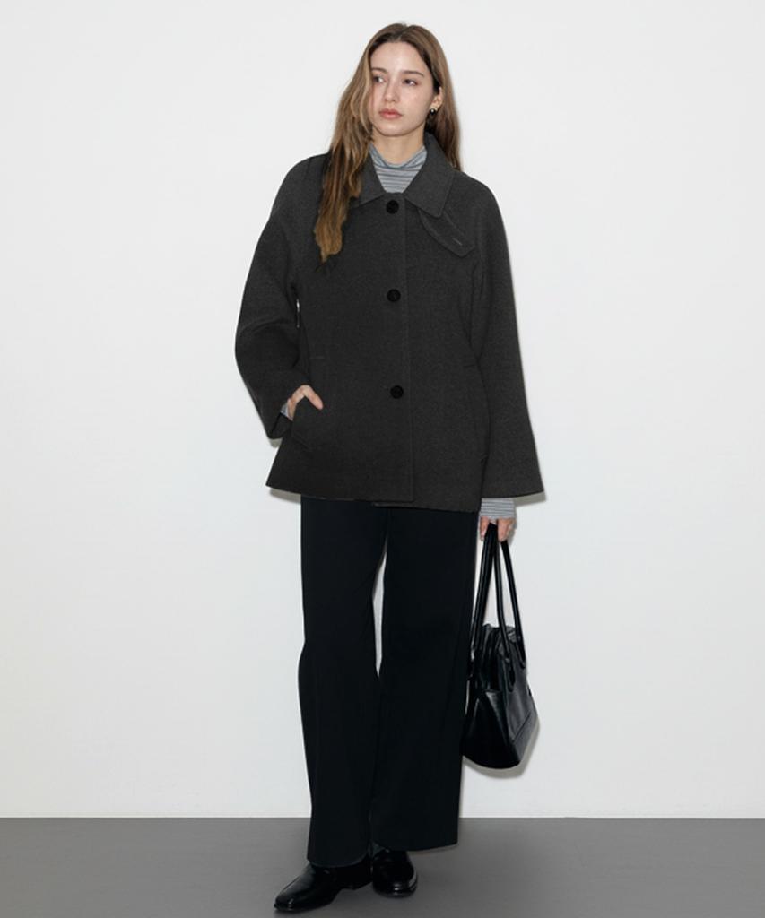 Brillemonths Cashmere Balmacaan Half Coat [Charcoal]