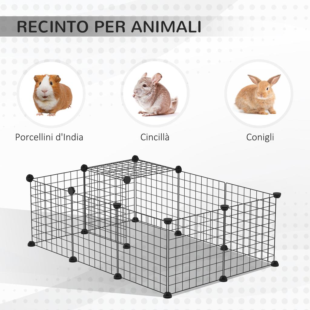 Modular Rabbit and Guinea Pig Enclosure with Assembly Accessories, 105x70x35cm - Black