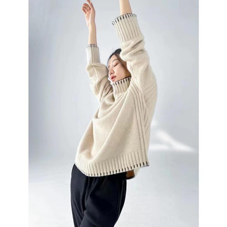 Осень-зима женский свитер шерстяной лоскутный свитер с воротником модный повседневный вязаный пуловер с длинным рукавом топ женский теплый уличный трикотаж