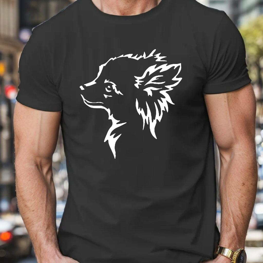 Chihuahua Dog Outline Graphic Print Mens Cotton TShirt Casual Round Neck Short Sleeve Tee