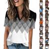 Женская модная повседневная футболка с цветными блоками и принтом в виде V-образного выреза с коротким рукавом и пуговицами