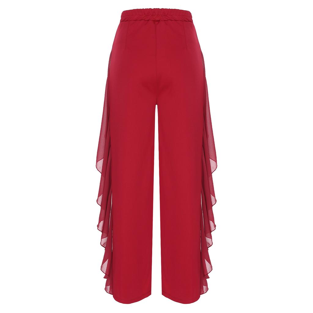 Женские танцевальные брюки с высокой талией и широкими штанинами, с воланами, драпировкой, для сценических выступлений, струящиеся