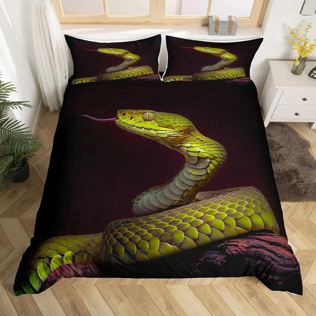 Snake Duvet Cover Python Bedding Set Gift for Teen Adult, Rainforest Animal Snake Comforter Cover Wildlife Reptiles Quilt Cover