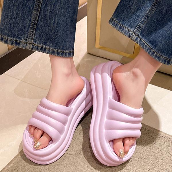 Весна-лето, женские шлепанцы на массивной платформе, сандалии на танкетке, женские нескользящие уличные шлепанцы, Mujer, мягкая толстая подошва