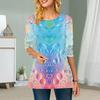 Plus Size Women Flower Raindrop Print Round Neck Casual Loose Long Sleeve Top