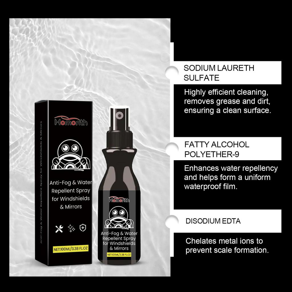 Homonth Car Windshield Anti-Fog Spray, Water Repellent for Glass & Mirrors, Car Glass Water Repellent, Window Hydrophobic Agent, 100ml