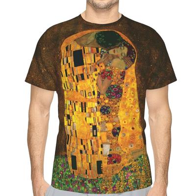 Gustav Klimt Картина маслом Kiss Мужские футболки большого размера в стиле ретро с короткими рукавами из полиэстера Футболка Harajuku с 3D-принтом и круглым вырезом Уличная одежда