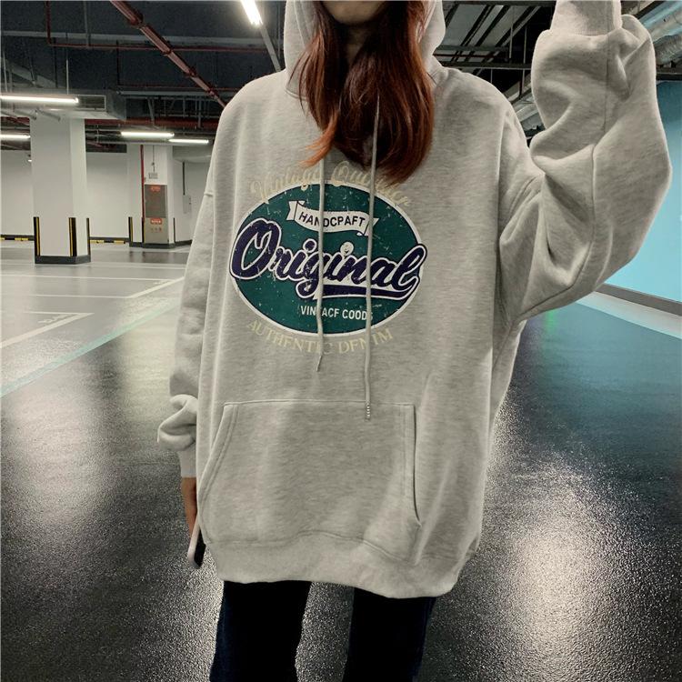 Women Long Sleeve Hooded V Neck Loose Pullovers Female Tops Solid Color Sweatshirts