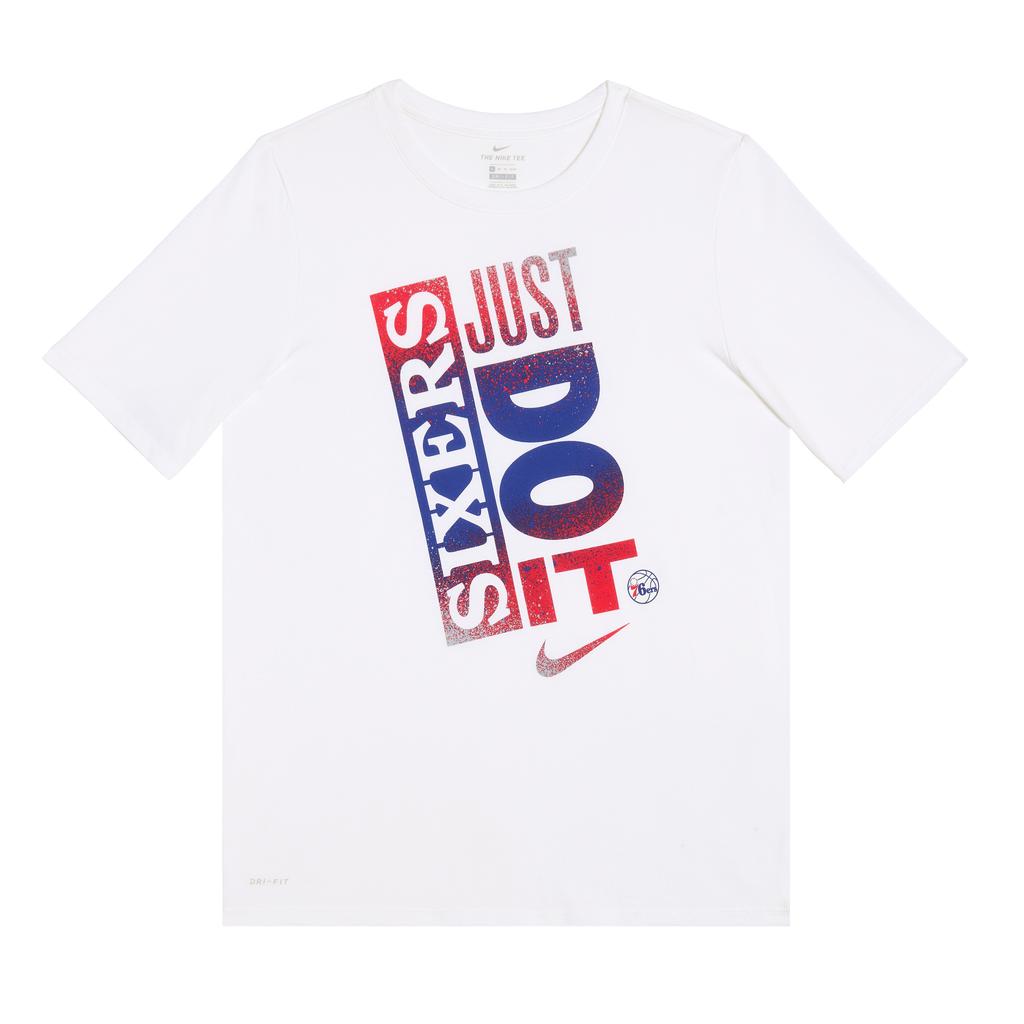 Nike Коллаборация НБА Футболка Philadelphia 76ers Dri-Fit Принт логотипа с элементом брызг Быстросохнущая Круглый вырез Короткий рукав Детские топы Белый Красный 3Z2B7BAZA-76R