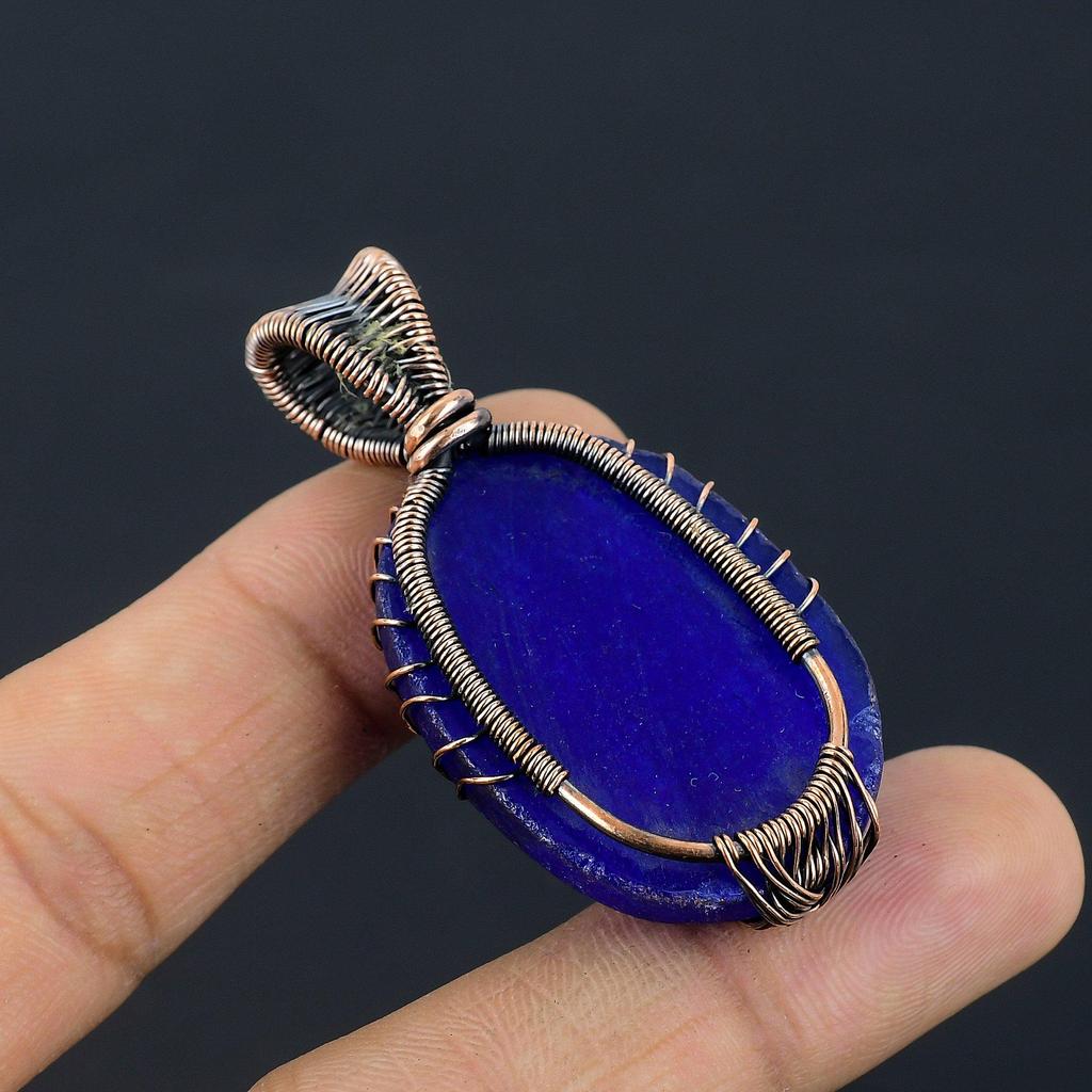 Кулон с синим сапфиром, Кулон с драгоценным камнем ручной работы, Кулон, обернутый медной проволокой 999 пробы, Антикварное украшение, Для подарка на помолвку