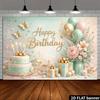 2D FLAT Mint Green Gold Happy Birthday Background Cloth for Party
