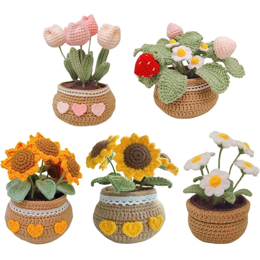 Knit Kits Crochet Kit Tulip Flowerpot Crochet Starter Kit Handmade Crafts Lovers
