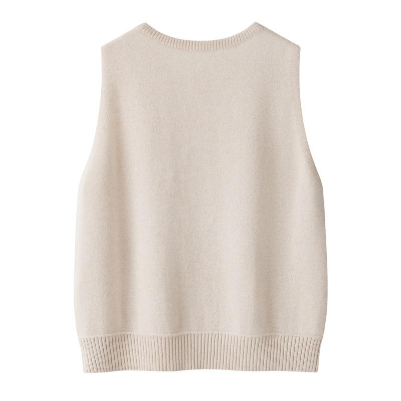 100% Pure Cashmere Women's Sleeveless V-Neck Cardigan, Inner Mongolia Wool Knit Vest