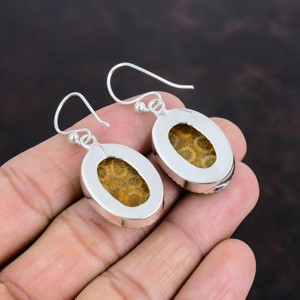 Fossil Coral Earring 925 Sterling Silver Earring Elegant Jewelry Genuine Gemstone Earring Fossil Coral Jewelry Handmade Earring Wedding Gift