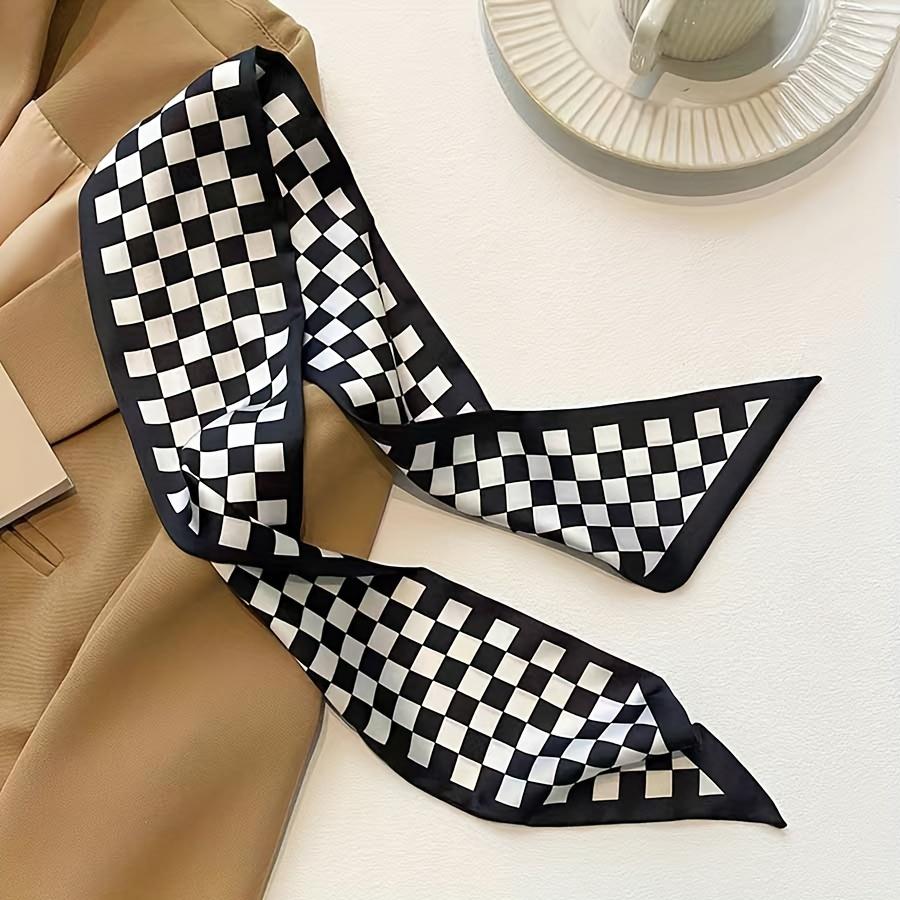 Черный печатный шелковый шарф, повязка для волос, лента, завязанные волосы, длинный бант, винтажная атласная лента, шейный платок, аксессуары для волос