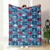 Plaid Pattern In Red, Blue, and White with Scattered White Snowflakes. for All Seasons Blanket Lunch Break Throw Gift