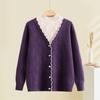 Chinese Women's Clothing New Fake Two-piece Sweater Top Short Knitted Sweater Mother Autumn Clothing Middle-aged and Elderly Bottoming Shirt