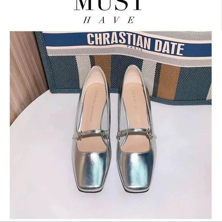 Серебристо-белые туфли на высоком каблуке, свадебные туфли для невесты, туфли Мэри Джейн, квадратный носок, квадратный каблук, туфли-лодочки, обувь для улицы, обувь с мелким вырезом для женщин