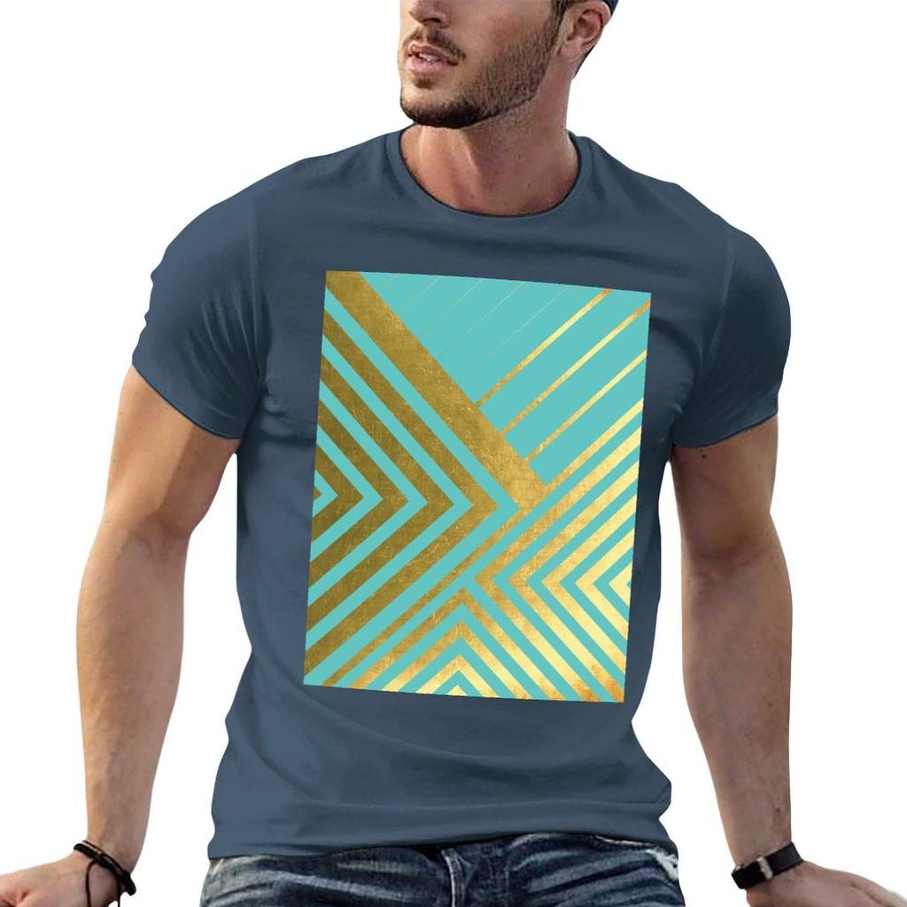 Turquoise And Gold Geometric Luxe Tshirt Work Wear Lightweight Tee