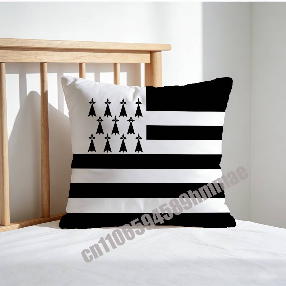 For Brittany France French Region Flag Throw Pillow Case Sham 45X45Cm 35X35Cm Square Bedroom Pillowcase Cushion Cover