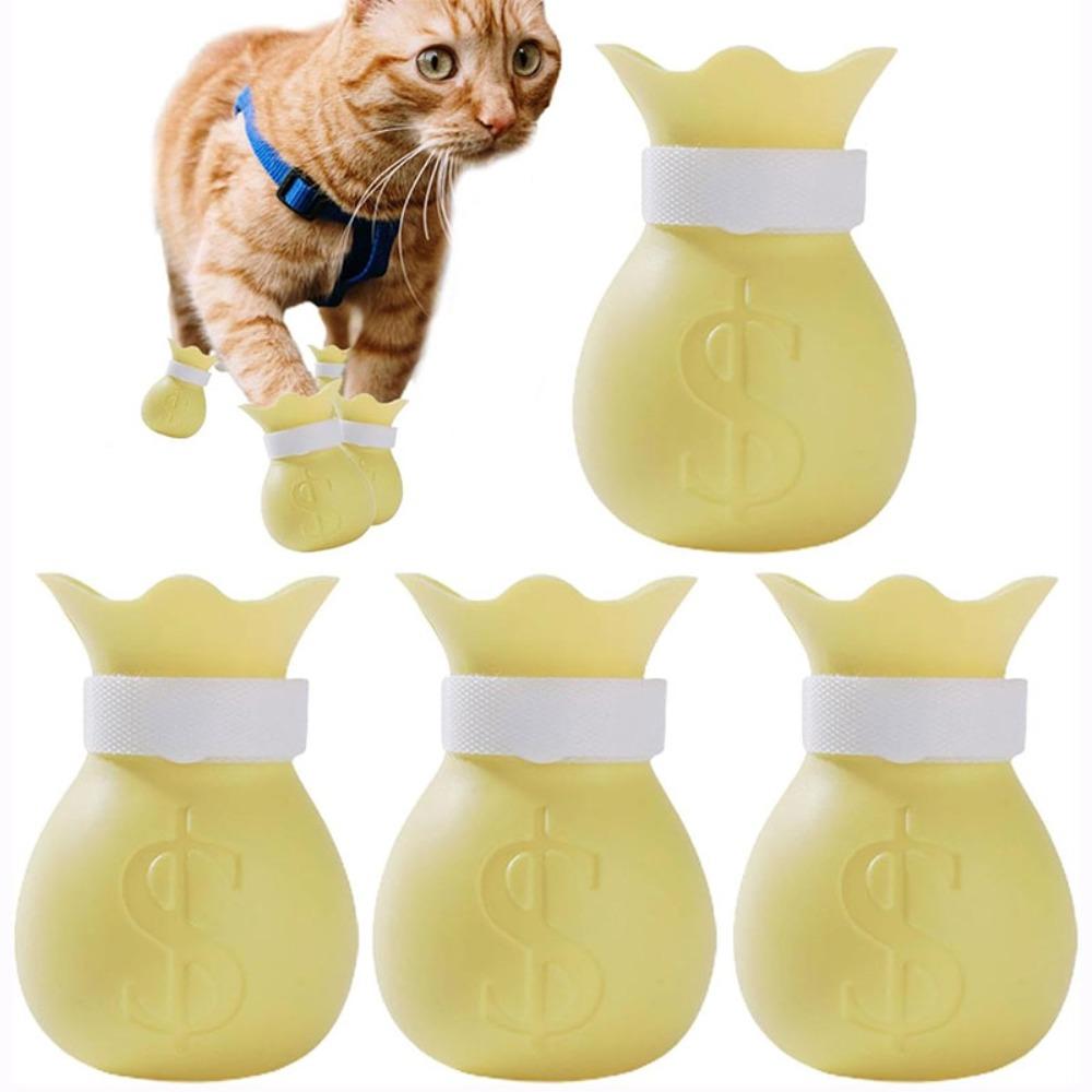 4pcs/set Washing Claw Paw Cover Cat Paws Gloves Silicone Anti-scratch Cat Foot Shoes New Cat Shoes