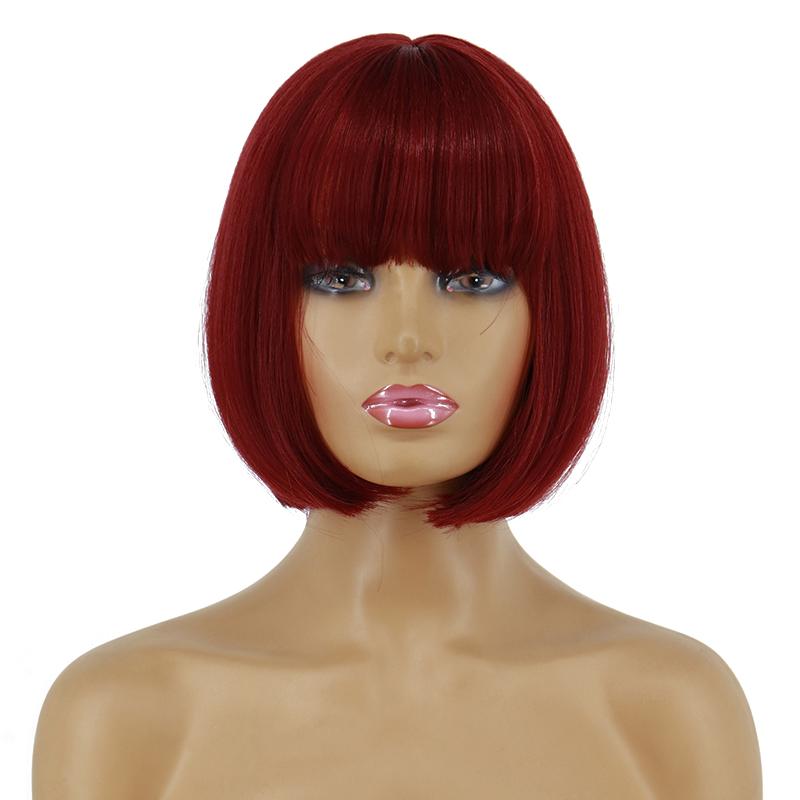 MISS WIG Женская мода Косплей Короткий прямой парик Боб с челкой Зеленый Розовый Красное вино Хэллоуин Синтетический парик Длина плеч